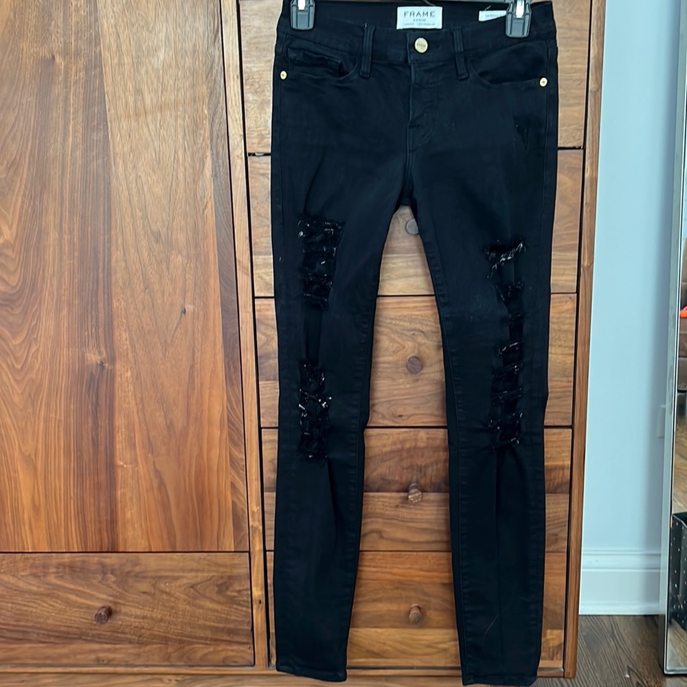 Frame, distressed black jeans